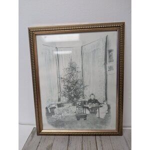 Jane McClure Jane's Prints Young Girl Christmas Morning Gifts Wood Framed Print